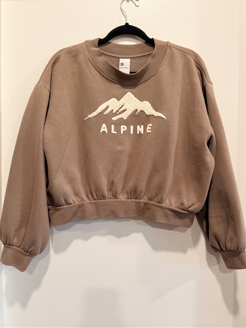 all in motion Taupe Alpine Embroidered Cropped Sweatshirt